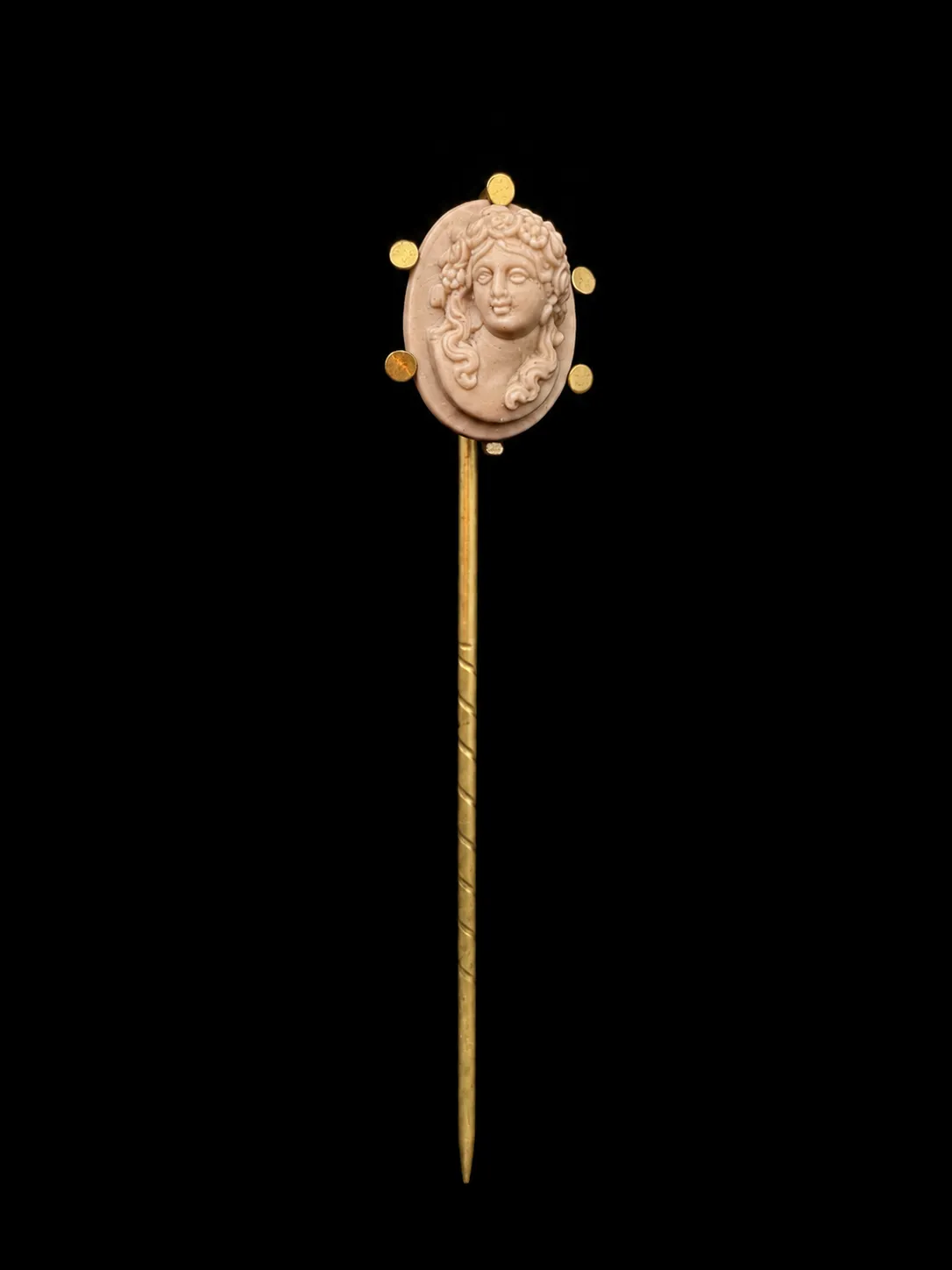 Victorian Lava Cameo Stick Pin | Base Metal | Goddess Portrait