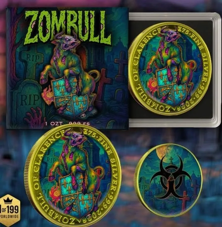 In Stock! 2025 Zombucks Zombull 1 oz Color Silver
