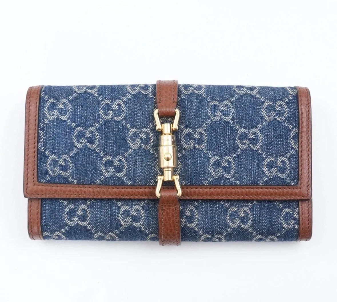 GUCCI Jackie 1961 GG Monogram Blue Denim Wallet - authentic preloved