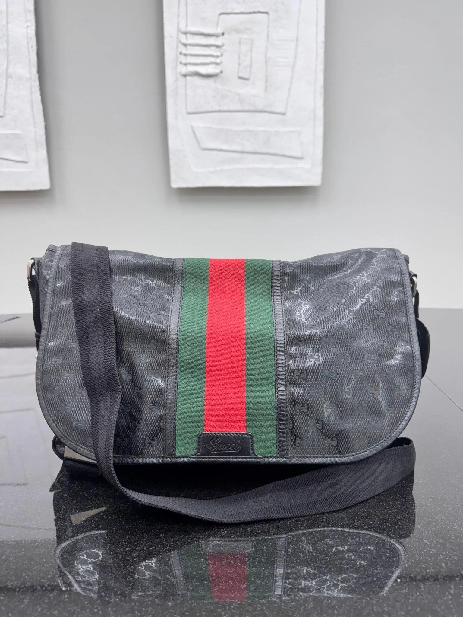 Gucci x Fiat 500 Black GG Imprime Web Messenger Bag
