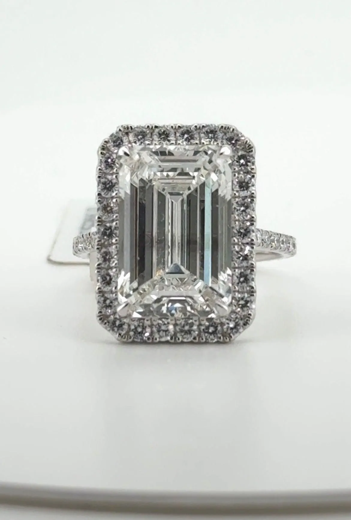 8.39ct Emerald E VVS2 Lab Diamond 14kt White Gold Ring SA54099R-14.39x9.45