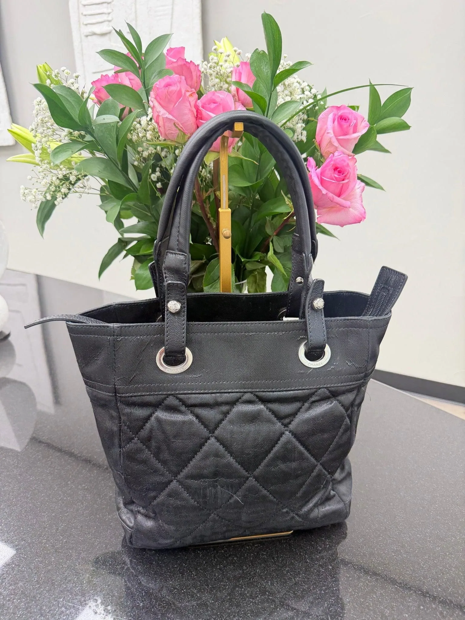 Chanel Black Coated Canvas Paris Biarritz Tote Bag