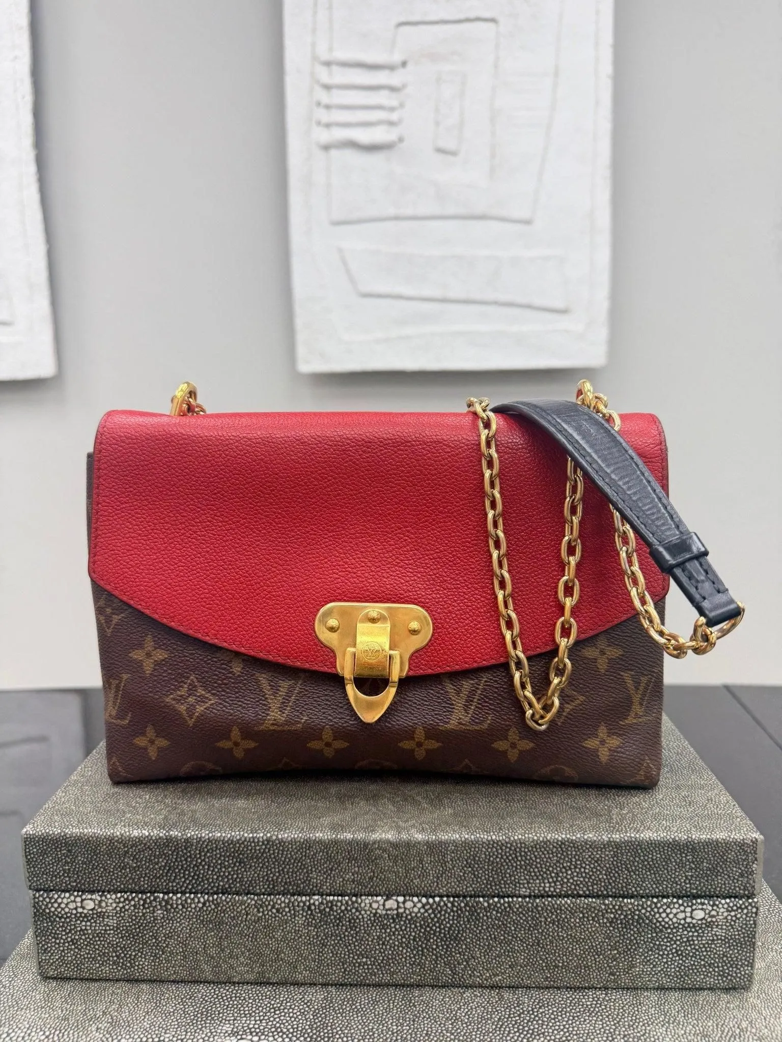 Louis Vuitton Monogram Red Leather Saint Placide Shoulder Bag