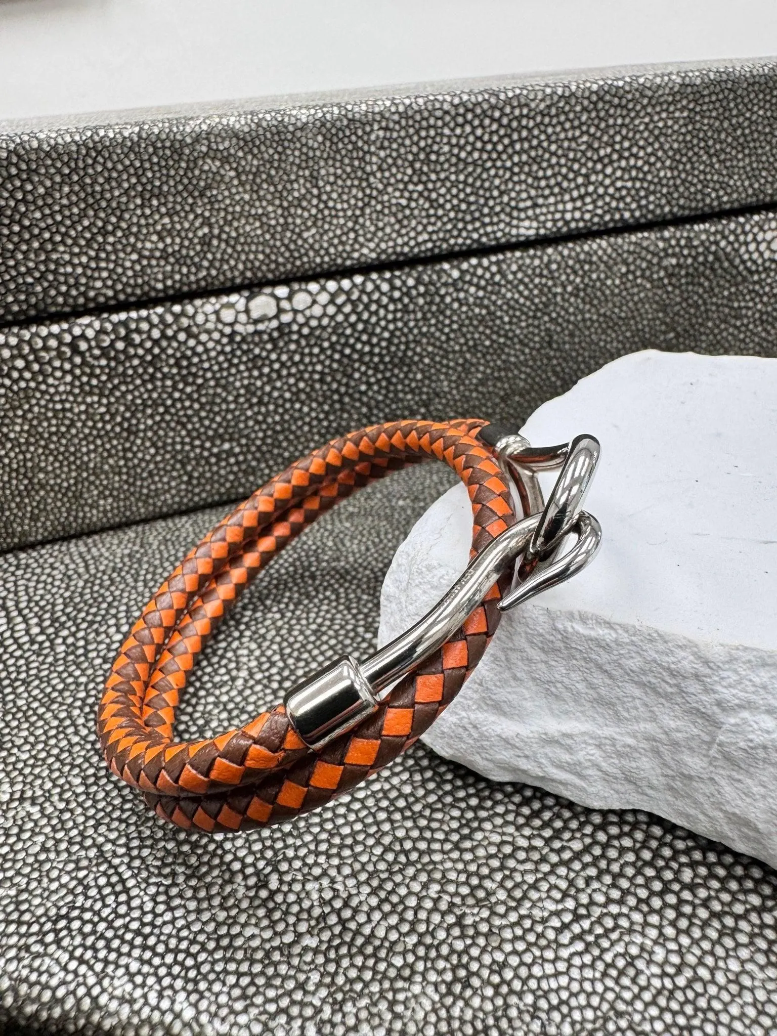 Hermes Orange Leather Jumbo Double Tour Wrap Bracelet