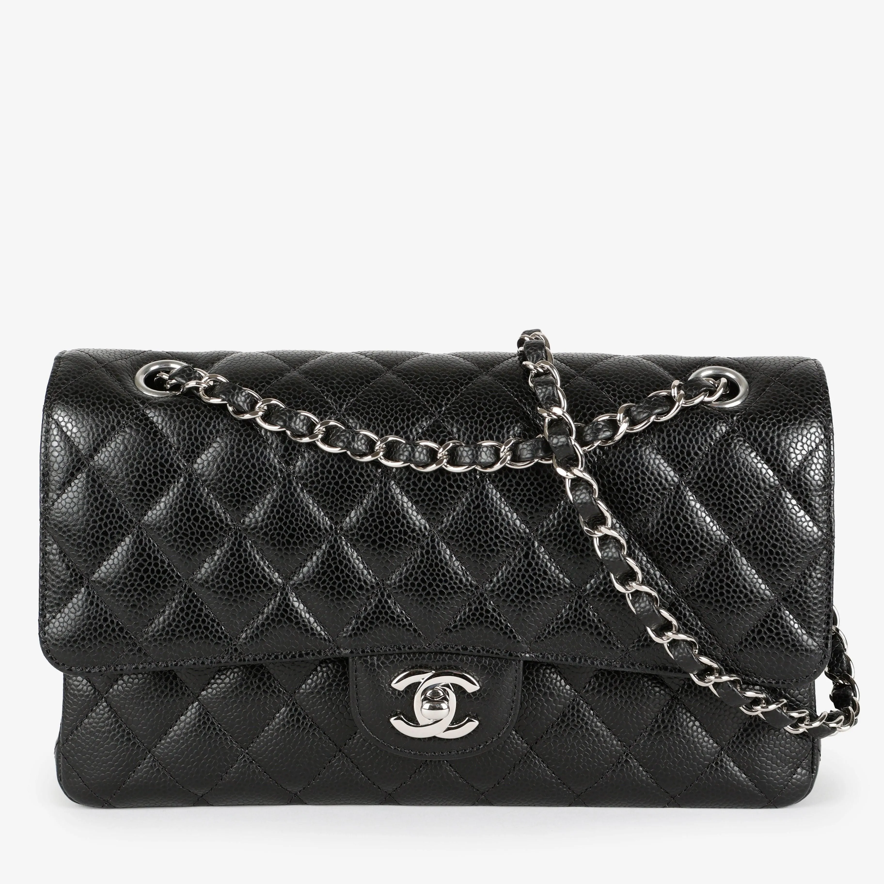Medium Double Flap, Black Caviar SHW