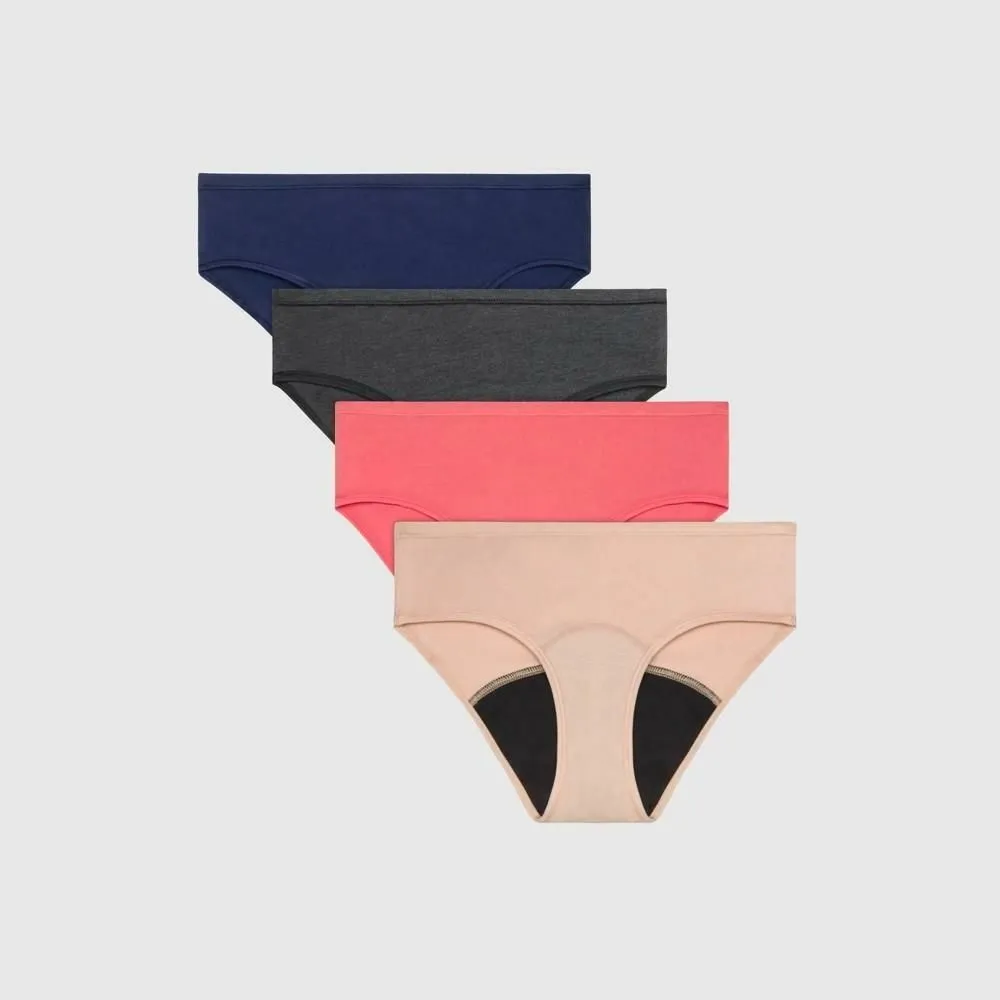 Hanes Girls' 4pk Hipster Period Underwear Moderate Protection Colors May Vary 12