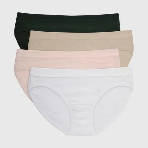 Hanes Premium Women's 4pk Breathable Ribbed Bikini Underwear White/Beige/Black M