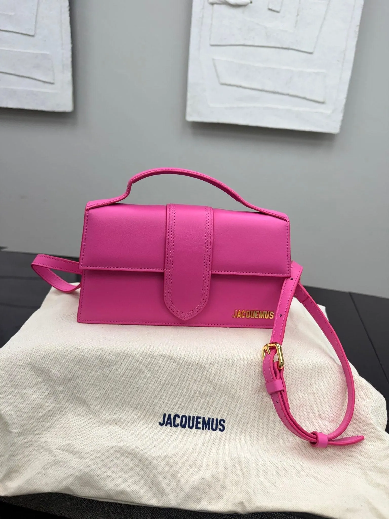 LIKE NEW - Jacquemus Hot Pink Leather Le Grand Bambino Handbag 2Way Handbag