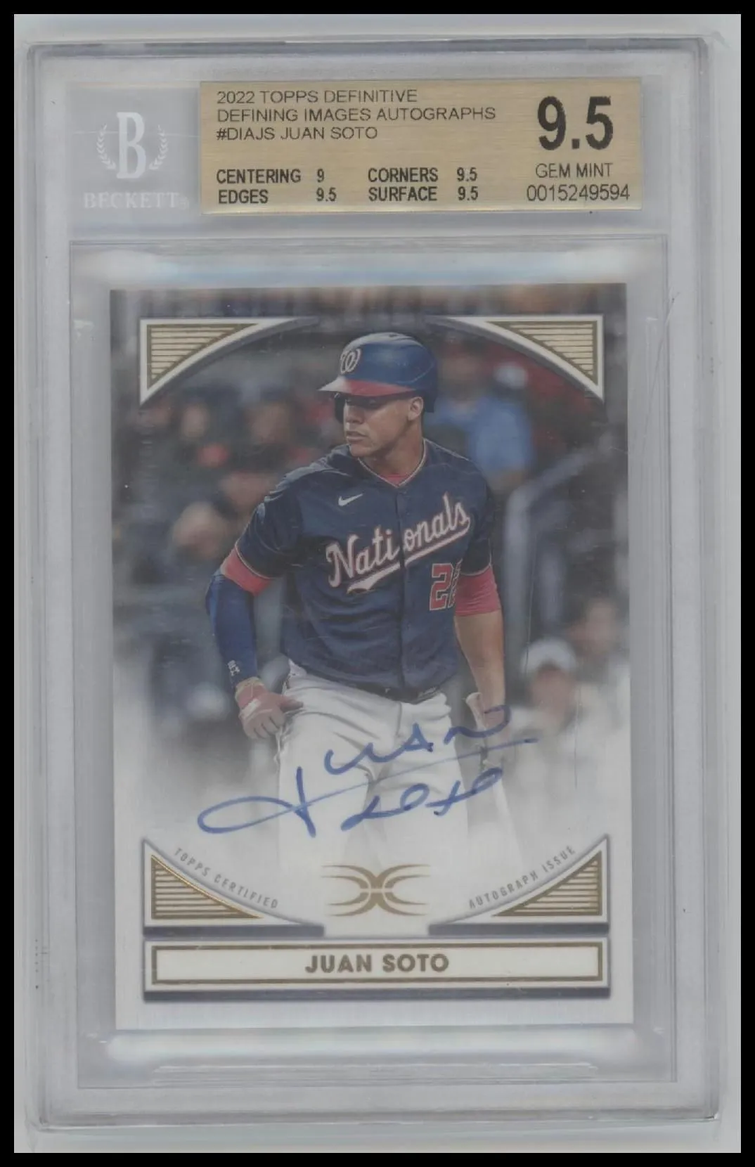 2022 Topps Definitive Defining Images Autographs Juan Soto 9.5 BGS #DIAJS