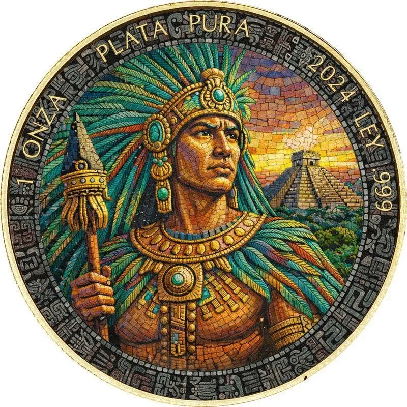 In Stock! 2024 Mexico Libertad Mosaic Aztec Emperor Edition 1 oz Silver Coin (03/10)