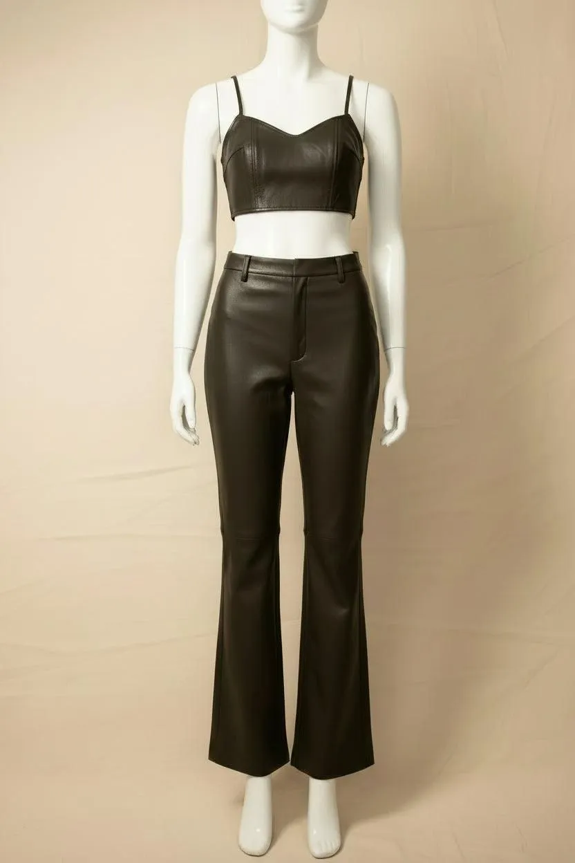 Faux Leather Olive Green Crop Set
