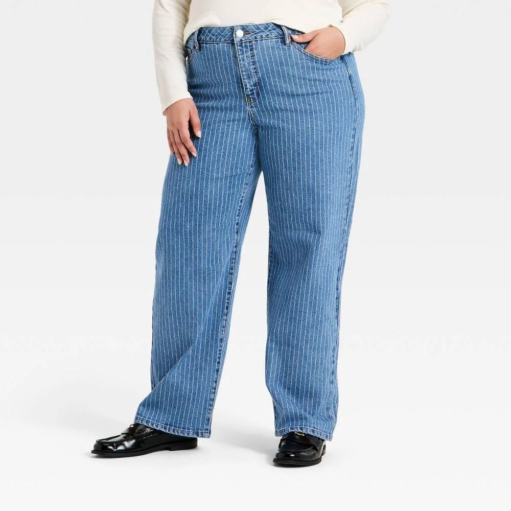 New without Tags - Women's High-Rise Straight Leg Jeans - Ava & Viv Blue Pinstripe 24