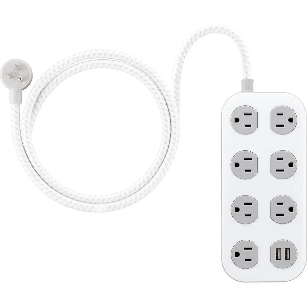 Open-box - GE 7-Outlet Surge Protector with USB 1470J 2 USB-A (2.4A) 4' Braided