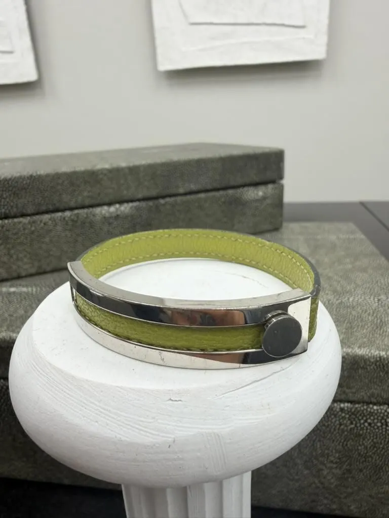 Hermes Silver And Green Pousse-Pousse Bracelet