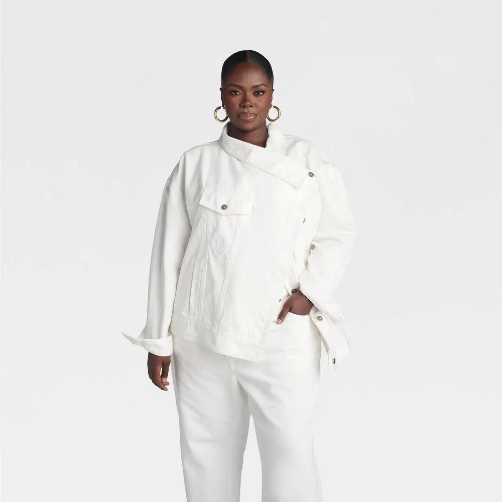 New without Tags - KBB by KAHLANA Women's 'The Asym Denim Jacket' - White XXL