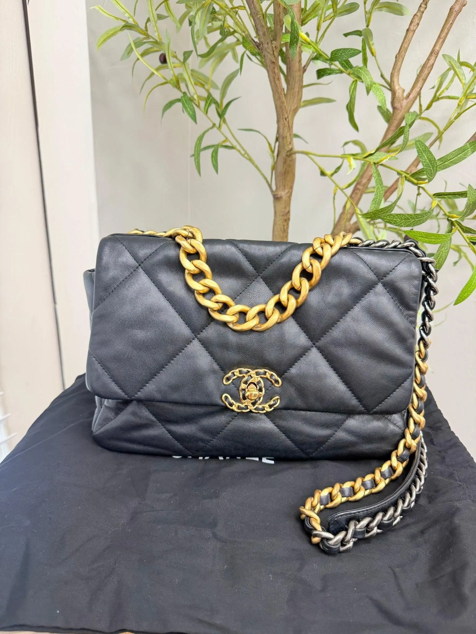 Chanel Black Leather Chanel 19 Large Flap Bag