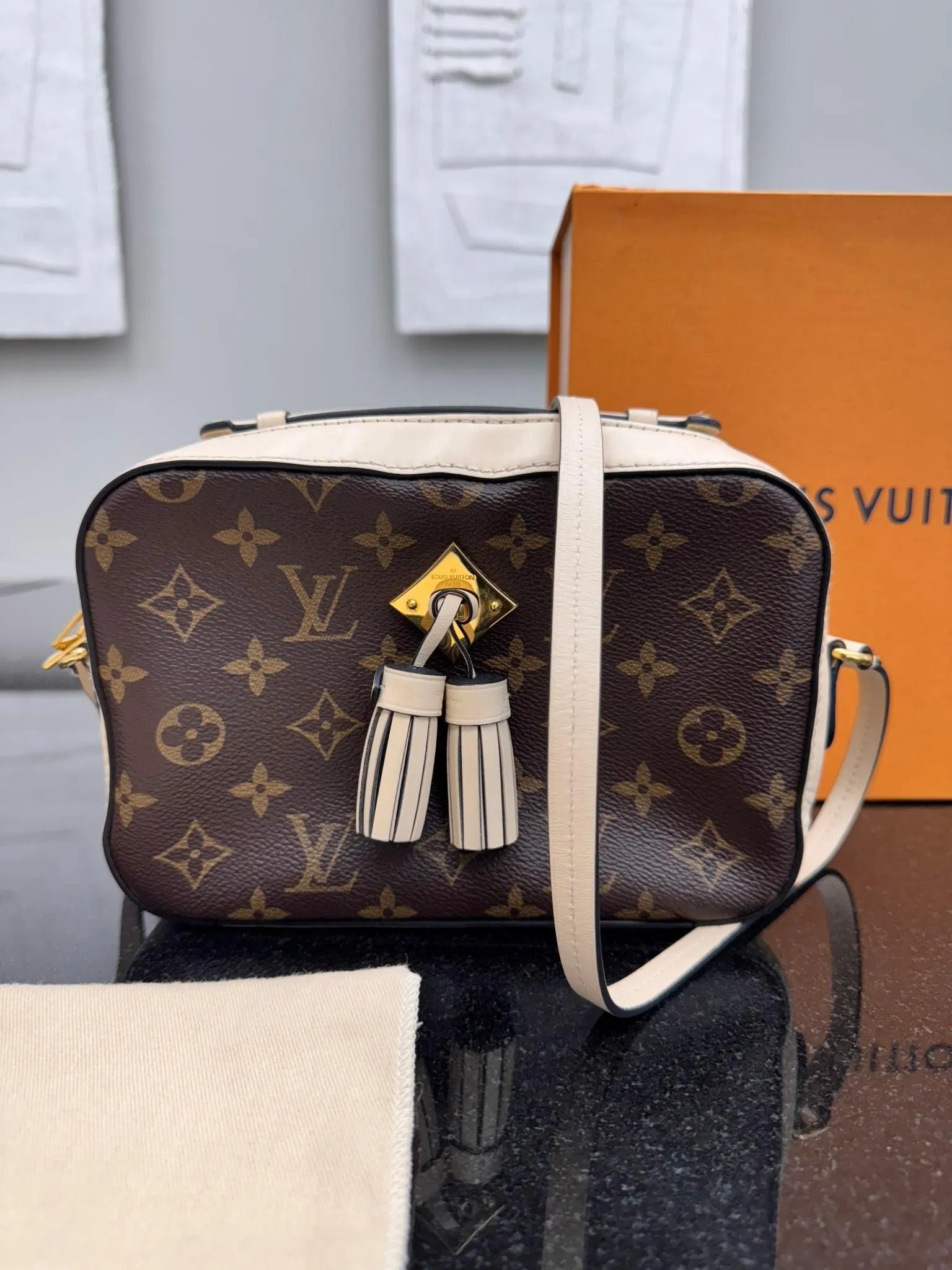 Louis Vuitton Monogram And Creme Saintonge Crossbody Bag