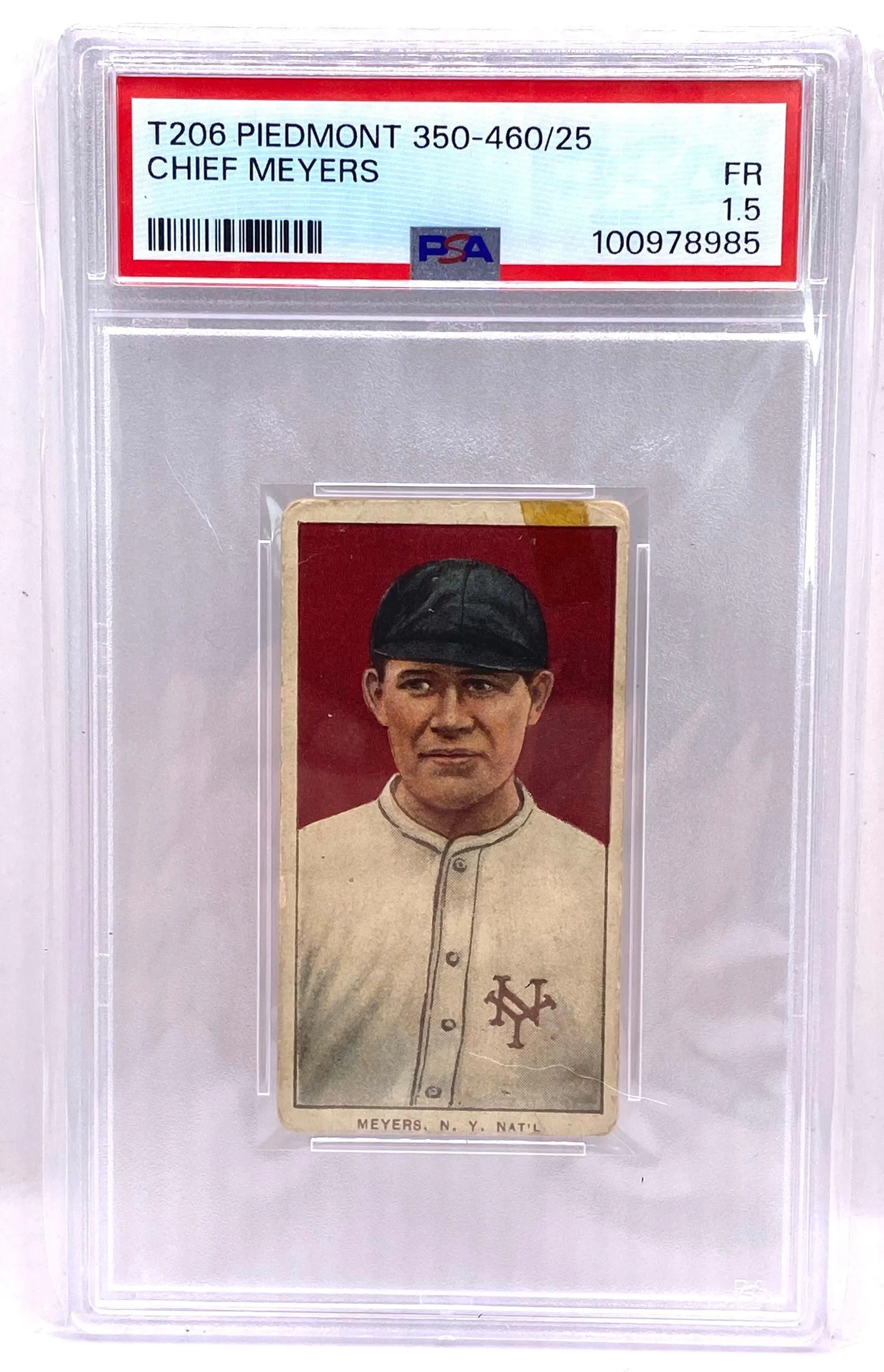 1909-11 T206 Tobacco Piedmont Chief Meyers N.Y. National 350-460 Factory No. 25 Back RC PSA 1.5