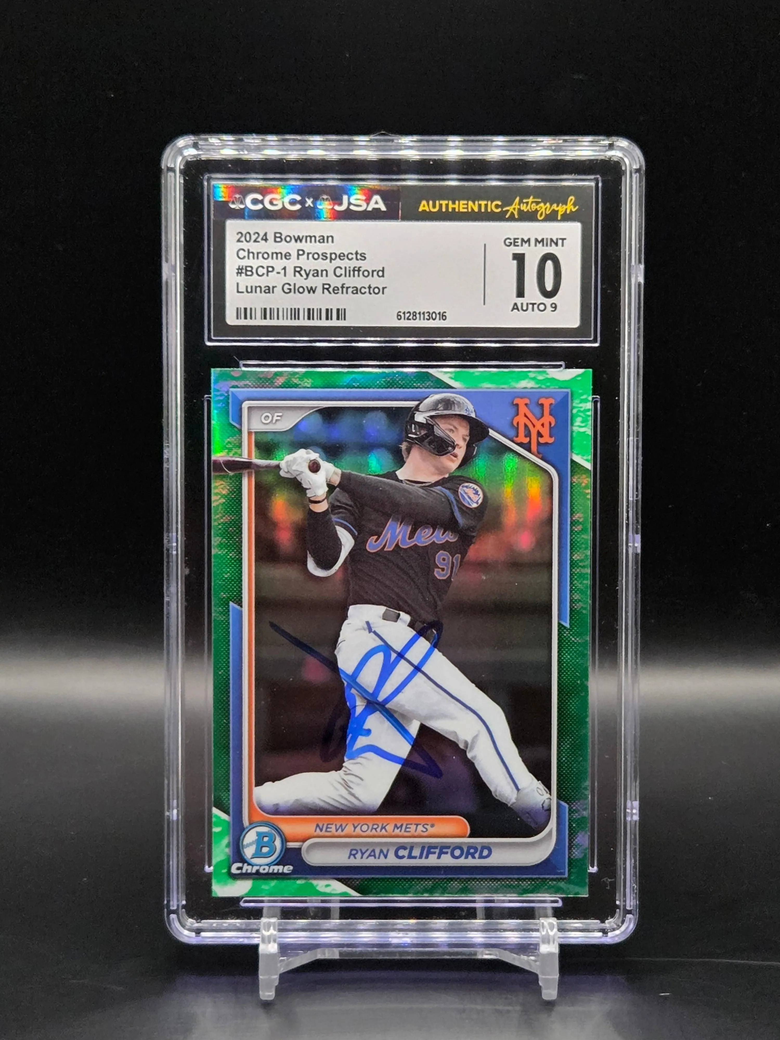 Ryan Clifford NY Mets 2024 Bowman Chrome Prospects Lunar Glow Refractor AUTO BCP-1 - CGC 10
