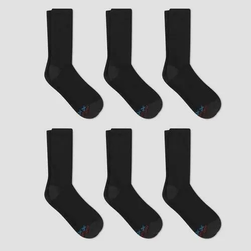 Hanes Premium Men's X-Temp Breathable Crew Socks 6pk - Black: 6-12