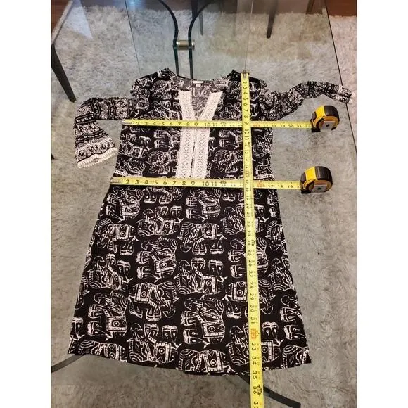 Merona Black & White Elephant Batik Print Long Sleeve 100% Rayon Dress  Small  Whatnot: Shop, Sell, Connect