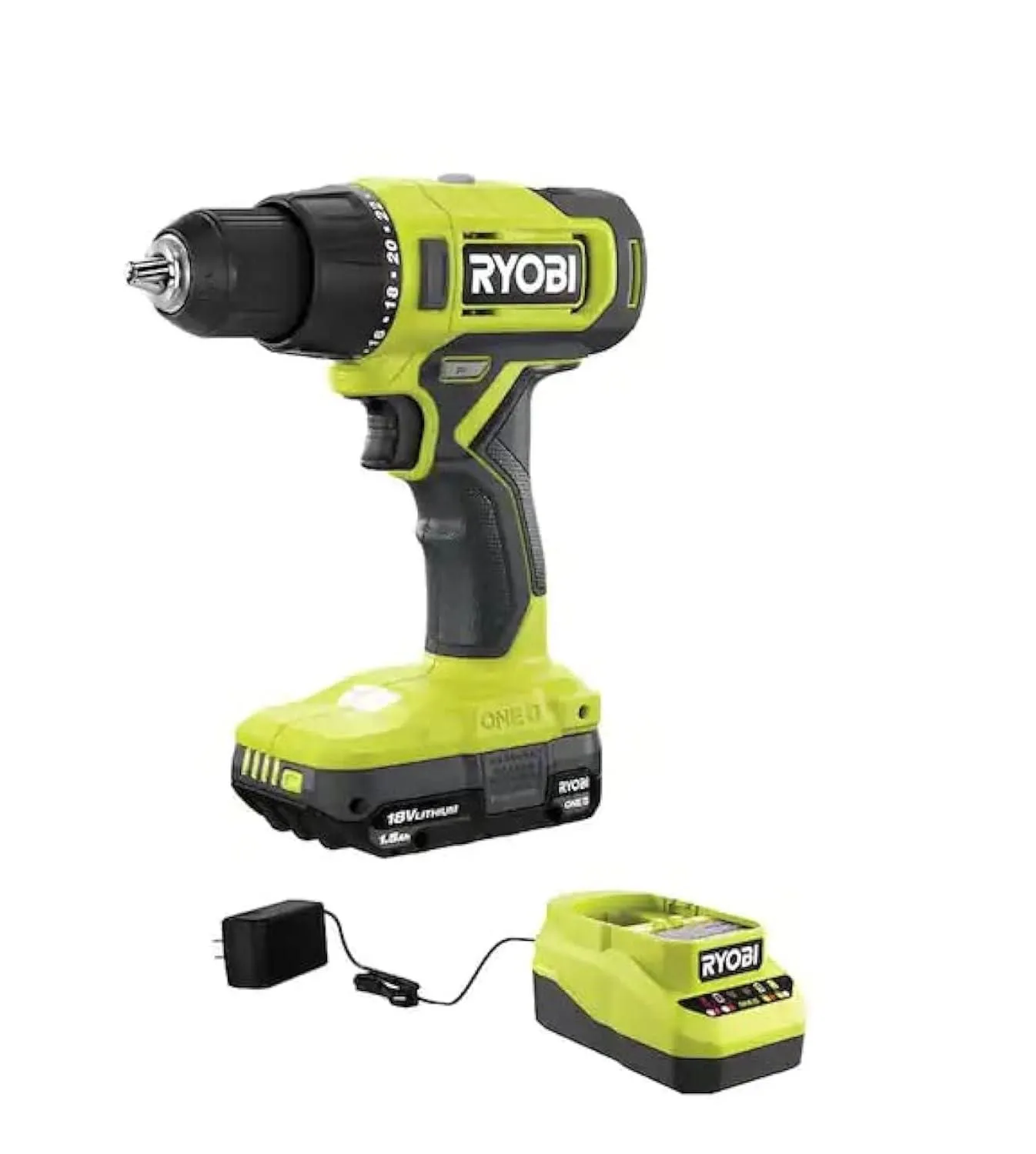 RYOBI 18V ONE+ Lithium-Ion Cordless Drill/Driver Kit with 1.5 Ah Battery and
