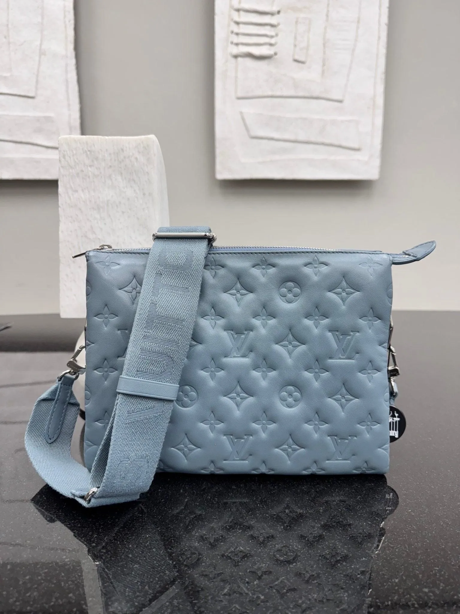 Louis Vuitton Blue Embossed Puffy Monogram Coussin PM