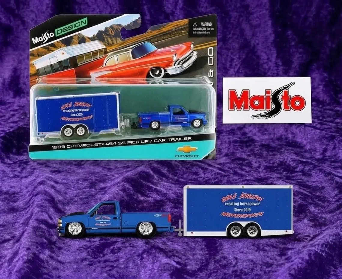 Maisto Design 1999 Chevrolet 454 SS Pick-Up & Car Trailer - Tow & Go