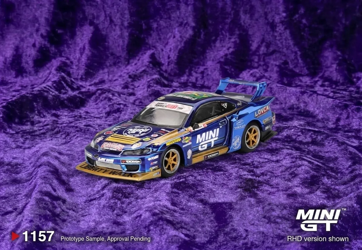 Mini GT Nissan LB-Super Silhouette S15 SILVIA #555 Team MINI GT Liberty Walk 2025 Formula Drift – Chrome Blue