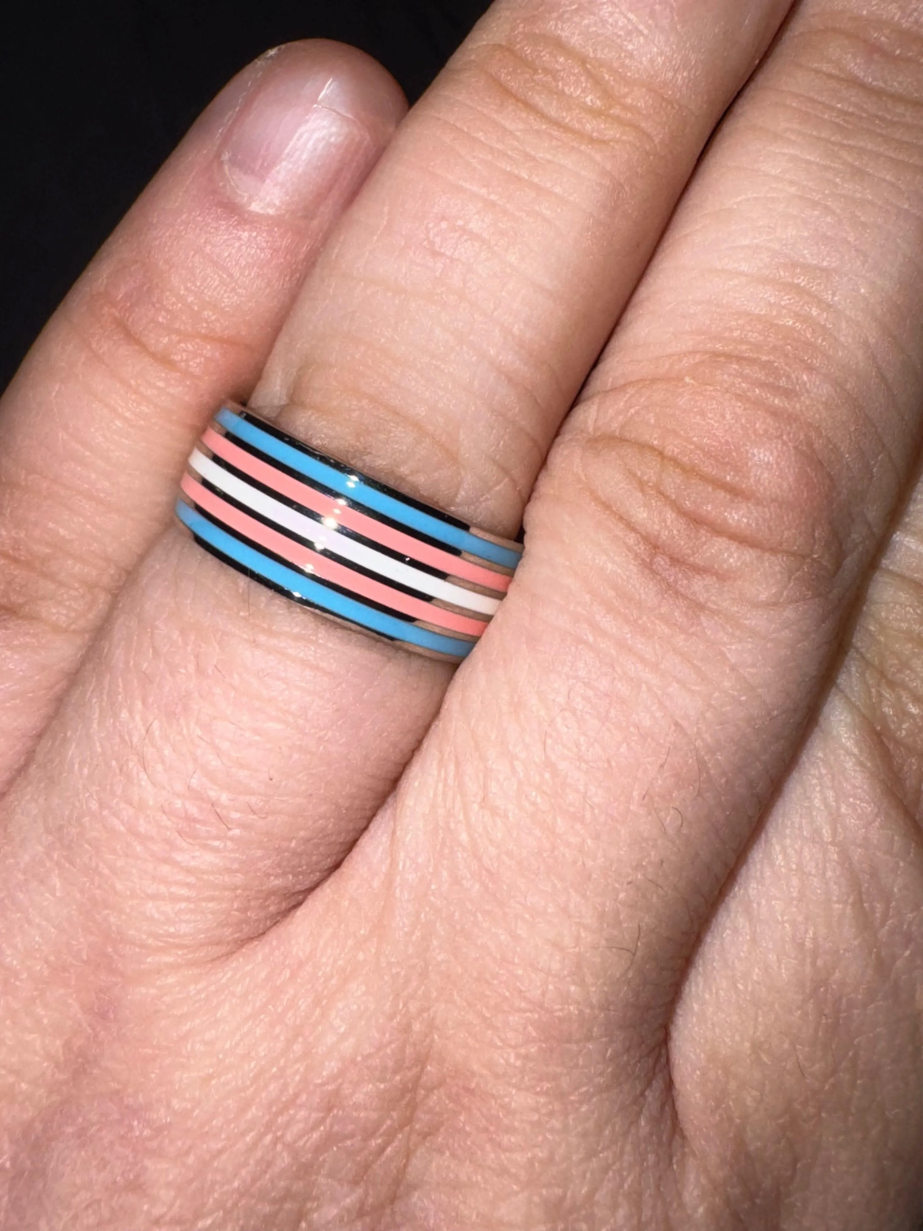 Stainless Steel Enamel Transgender Flag Ring-Curated