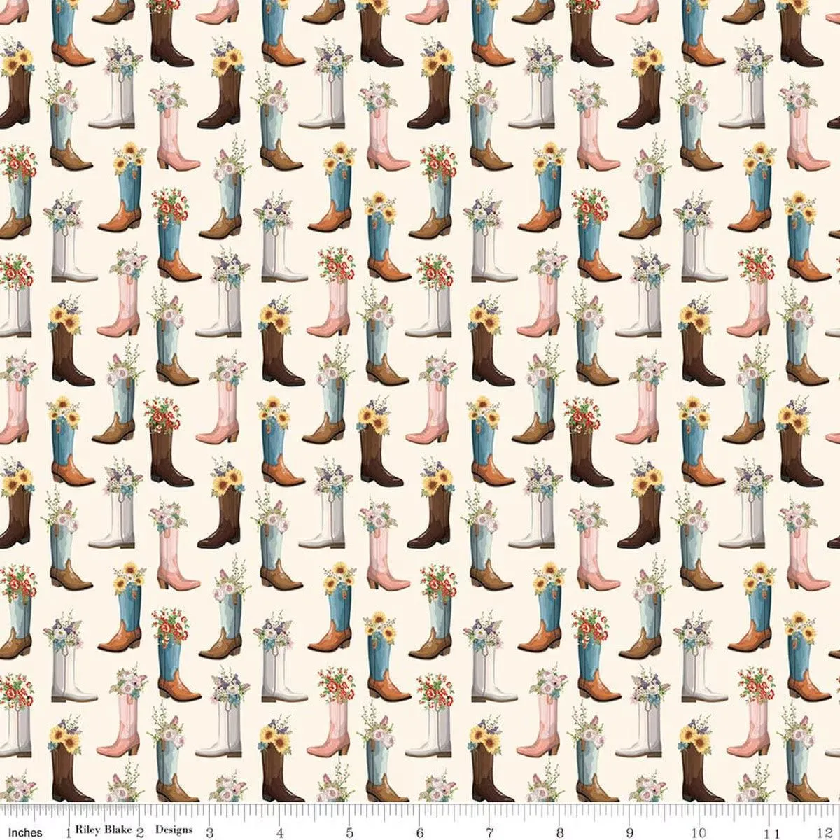Cowgirl Boots Cream Echo Park Paper Co. Riley Blake C17484­-CREAM Half Yard