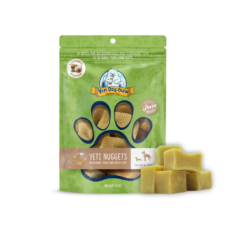 Yeti Dog Chew Coconut Yak Cheese Nuggets – Microwaveable Puff Treats for Dogs (6 Pieces, 3.5 oz)