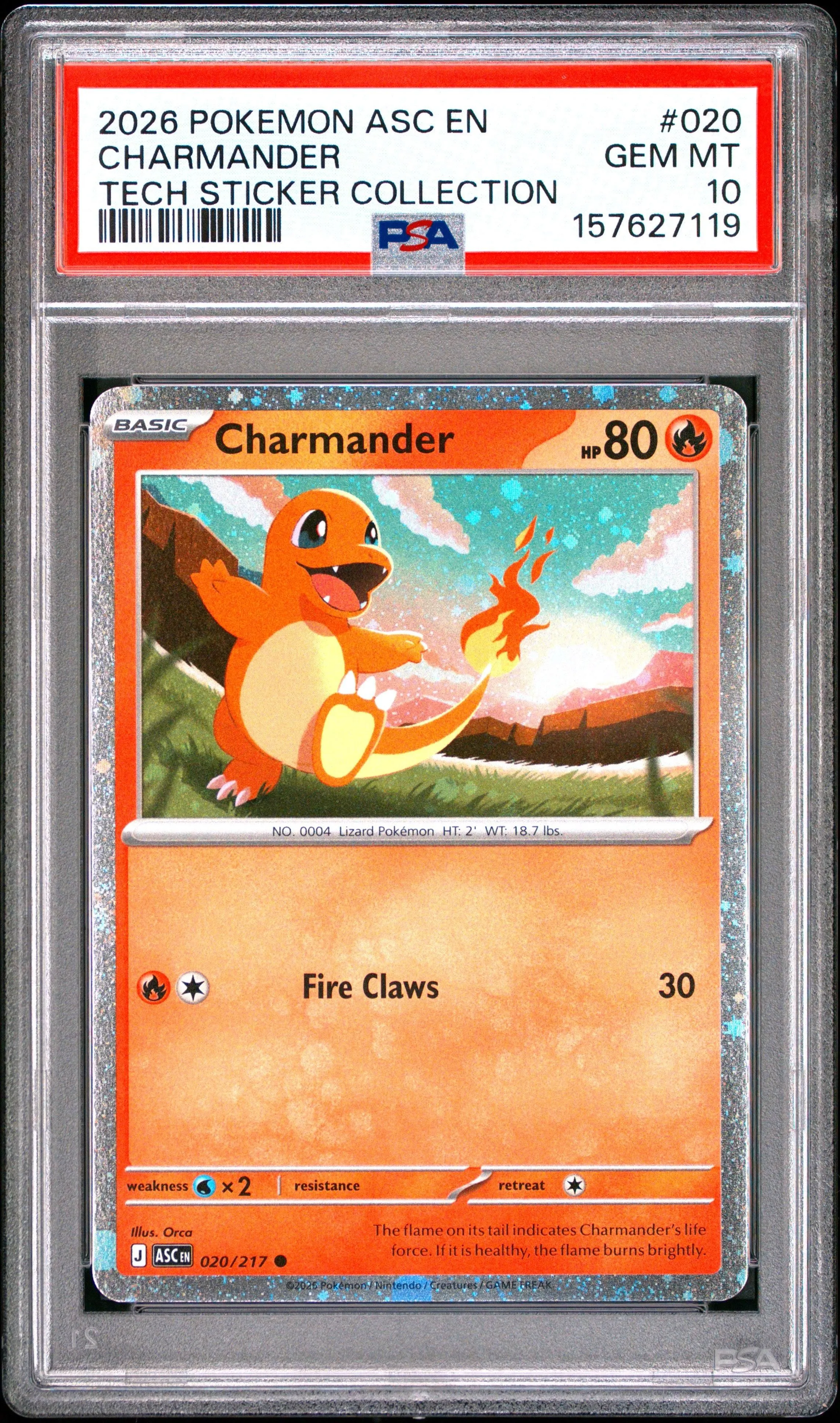 PSA 10 CHARMANDER #020 TECH STICKER COLLECTION 2026 POKEMON ASCENDED HEROES