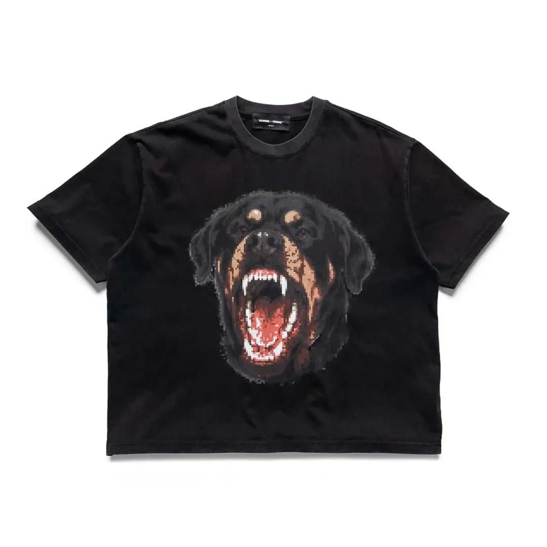 Homme Femme Digital Rottweiler Beware Of Dog Black Tee