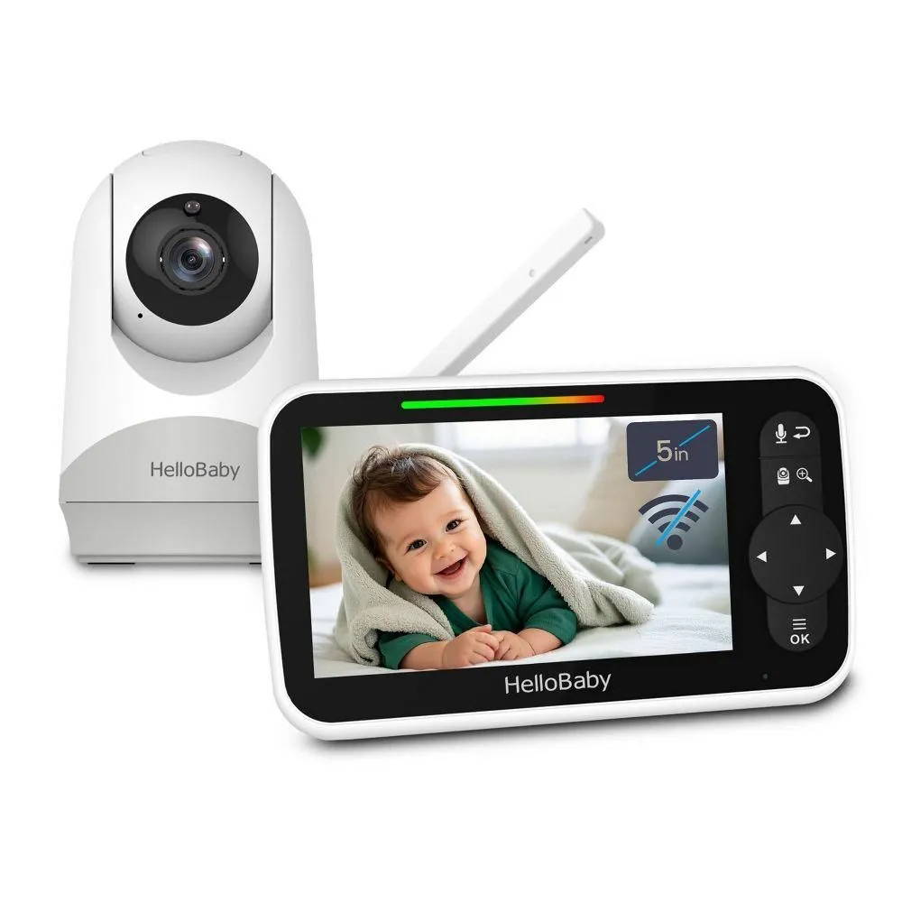 New without Tags - HelloBaby 5" Video Baby Monitor with Remote Pan-Tilt-Zoon (HB6251) - White