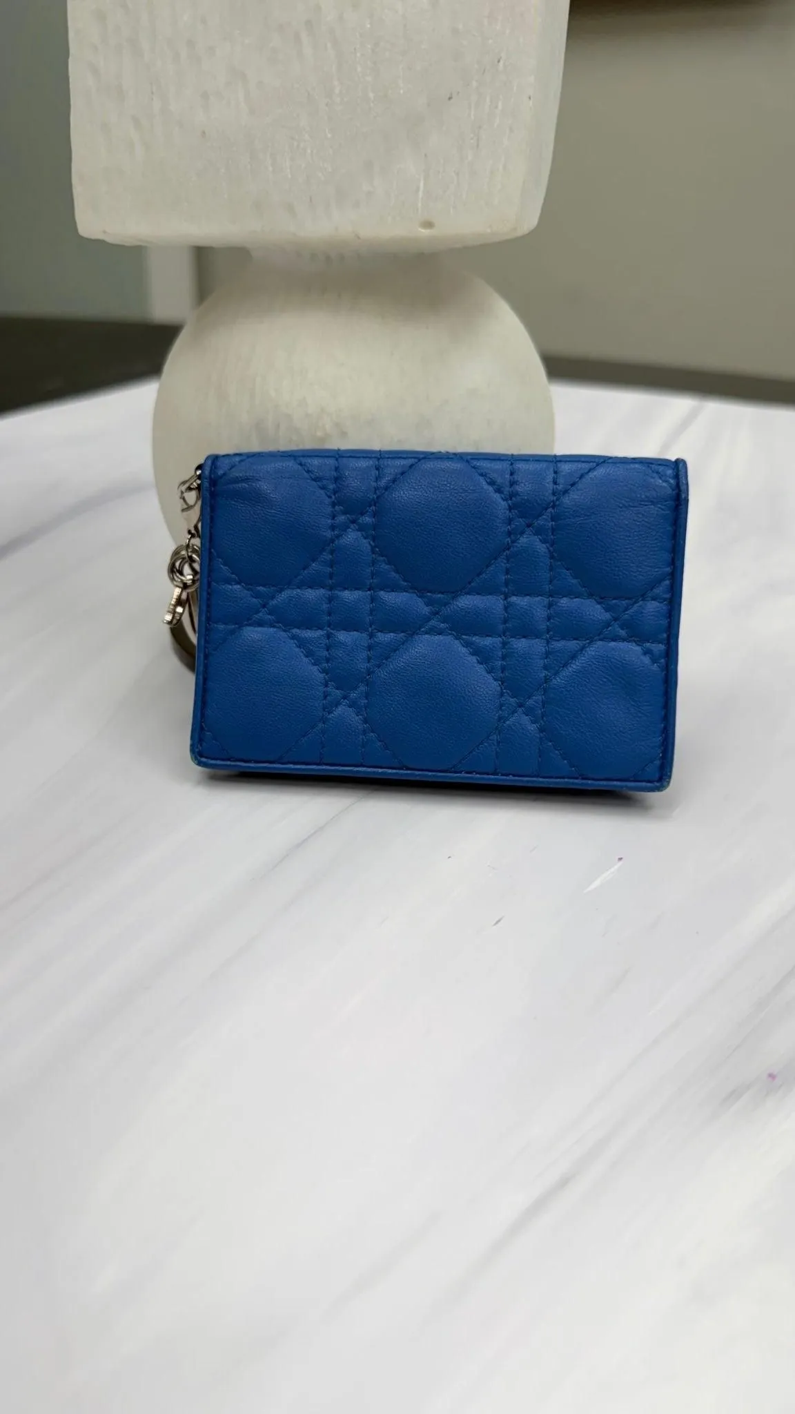 Christian Dior Blue Quilted Leather Lady Dior Compact Wallet