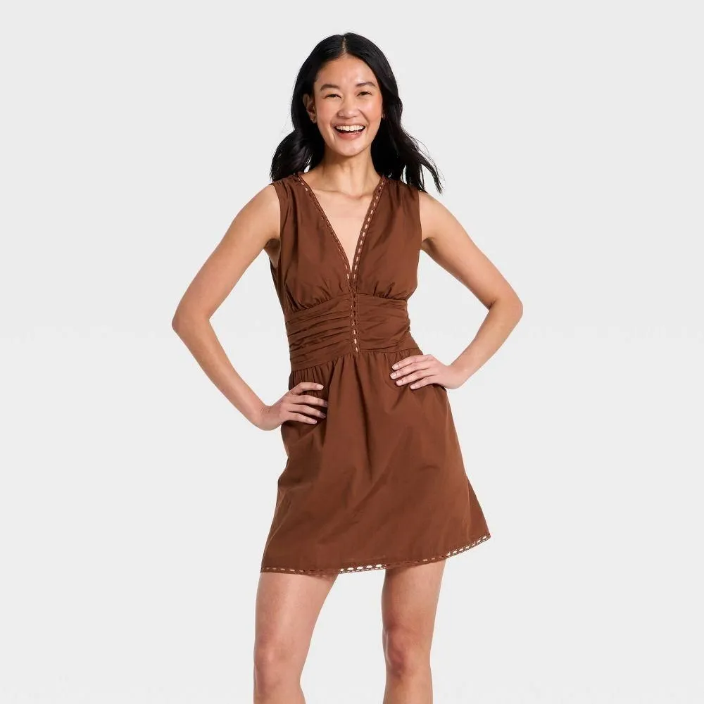 New without Tags - Women's Lace Trim Mini Dress - A New Day Brown XL