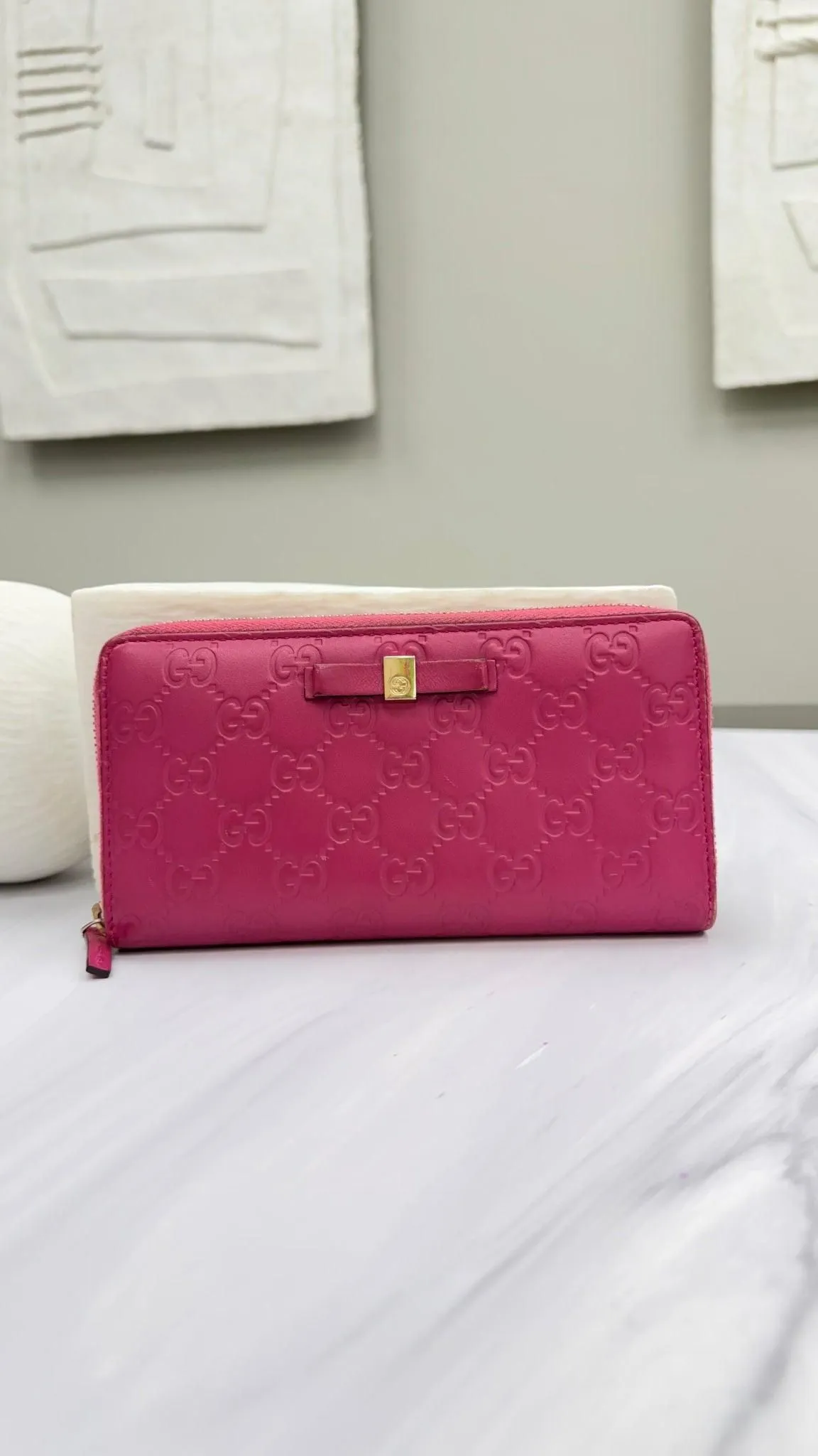 Gucci Magenta Guccissima Leather Zippy Bow Wallet