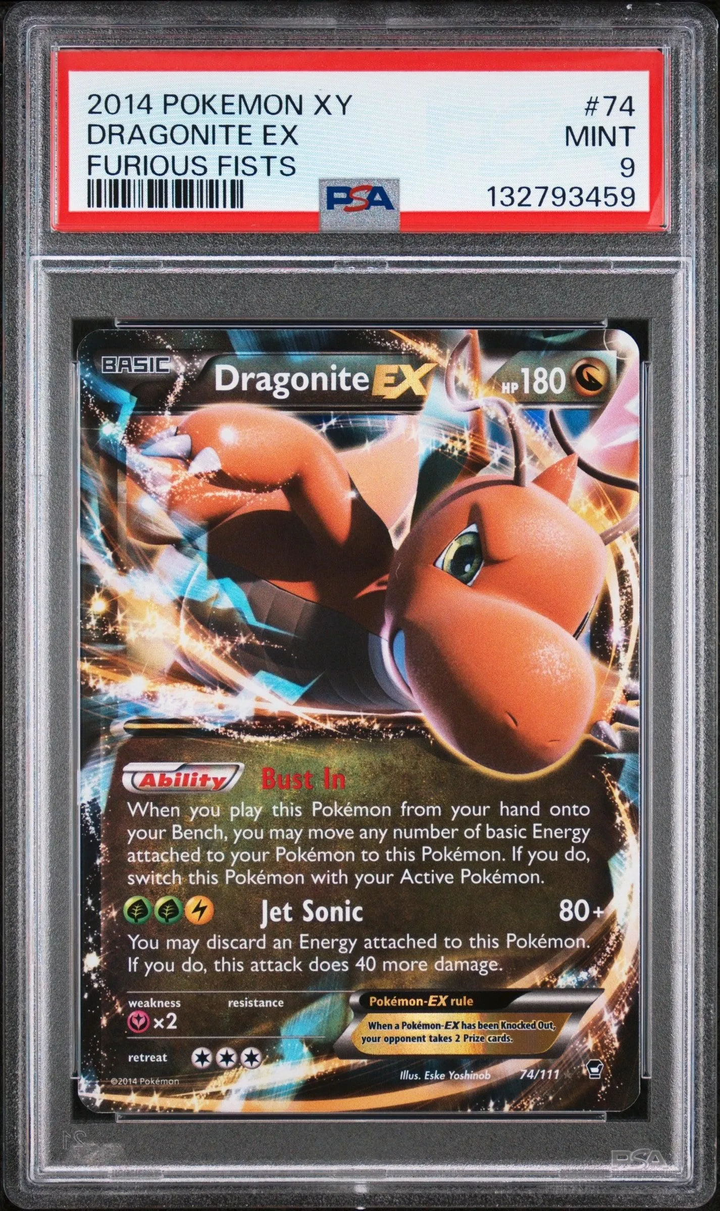 2014 Pokemon Xy Furious Fists Dragonite Ex 9 PSA #74