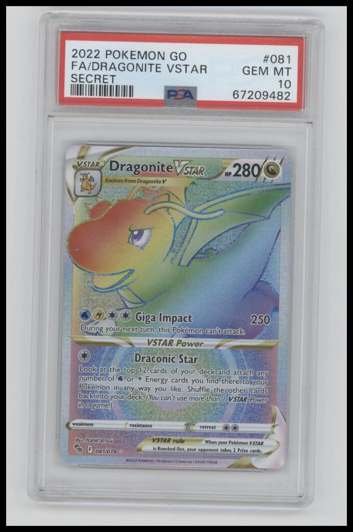 2022 Pokemon Go Secret Fa/Dragonite Vstar 10 PSA #081