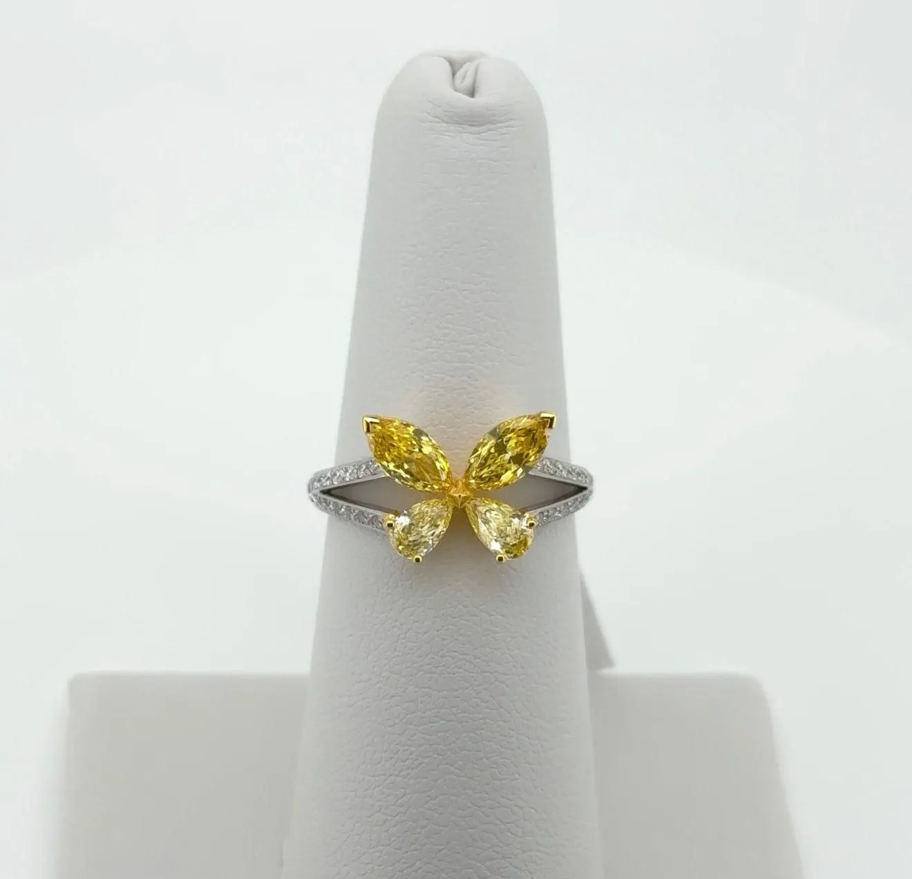 1.74ctw Yellow Pear Lab Diamond 14kt White Gold Butterfly Ring RGF-632