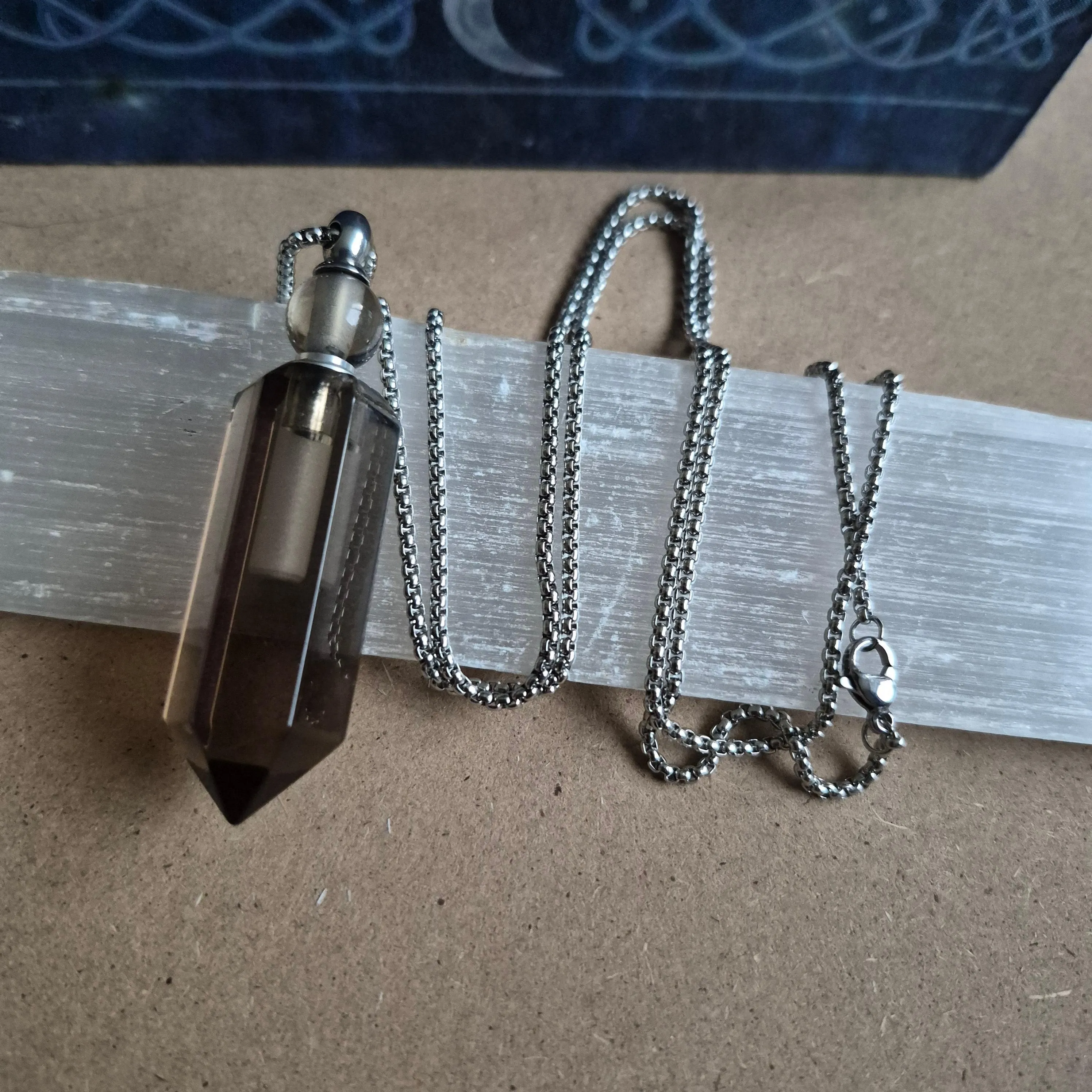Smoky Quartz Bottle Pendant: Ashes Perfume Necklace gift for Her