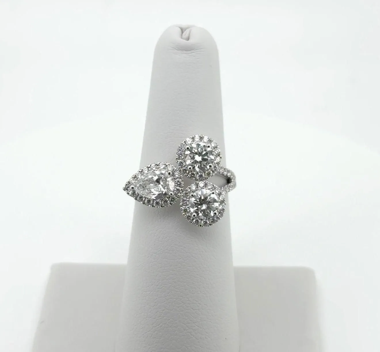 2.57ctw Pear and Round Lab Diamond 14kt White Gold 3-Stone Ring SA5809R
