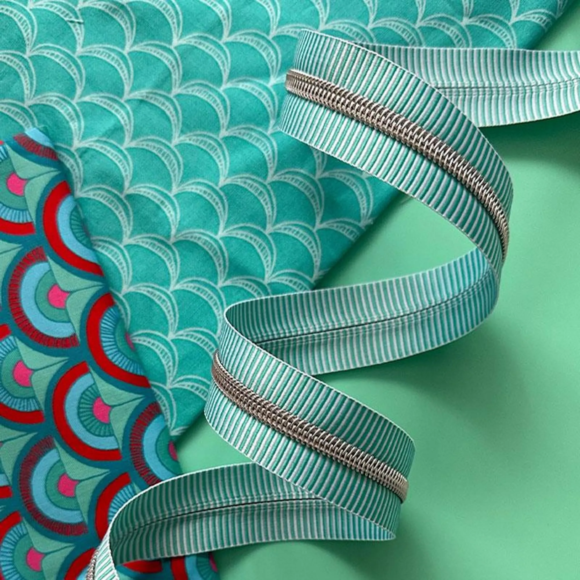 Zipper Tape- Teal Stripe, 3 yards