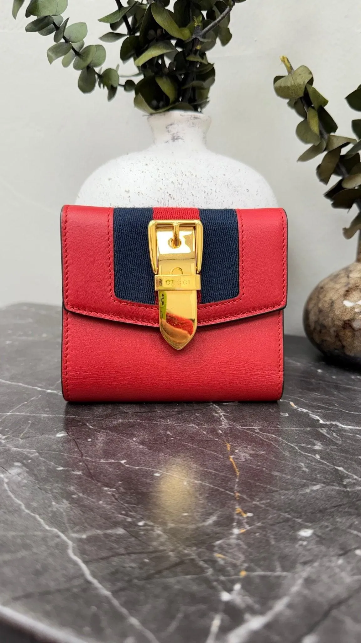 Gucci Red Leather Sylvie Compact Wallet
