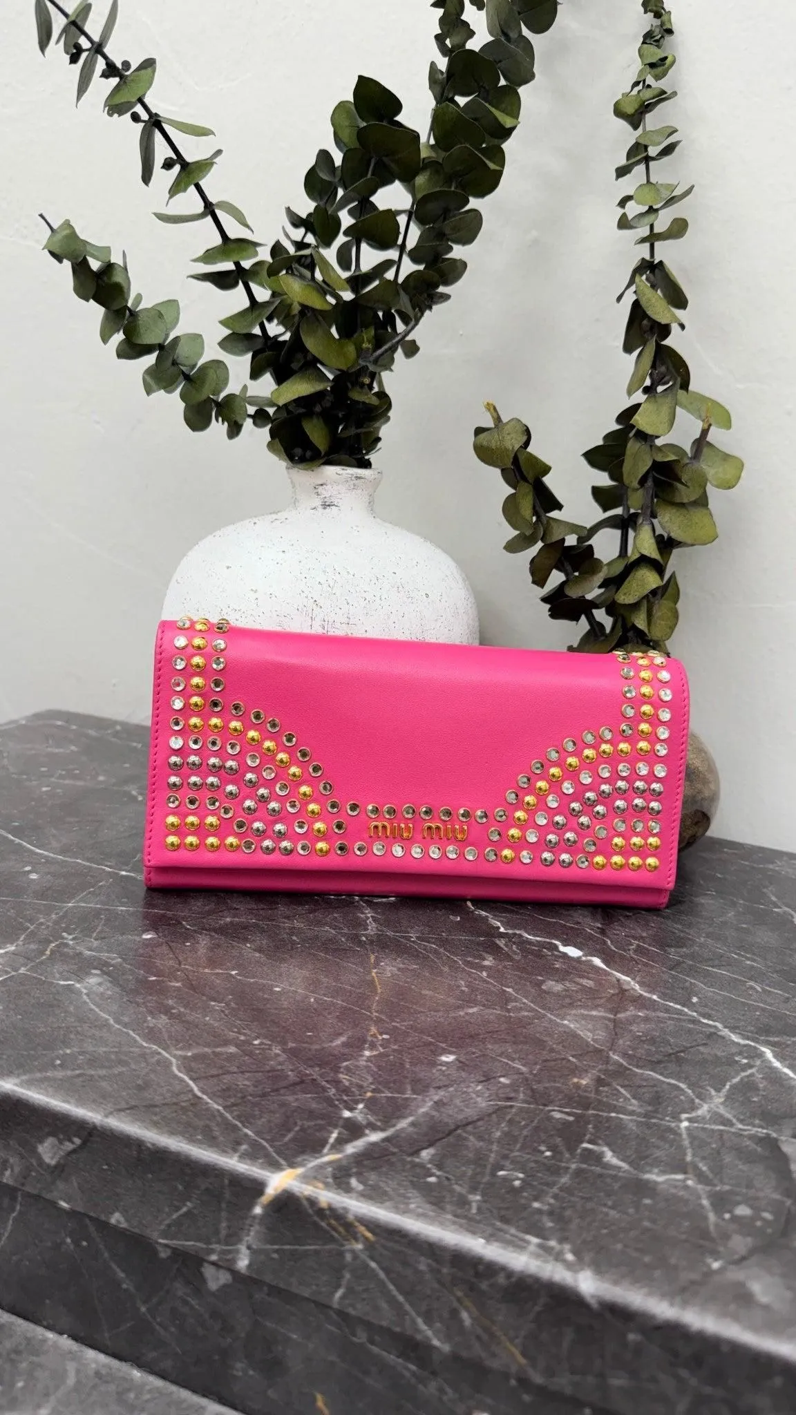 Miu Miu Pink Leather Studded Long Wallet