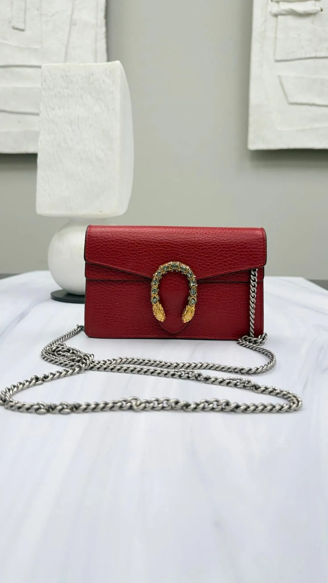Gucci Red Leather Super Mini Dionysus Chain Bag