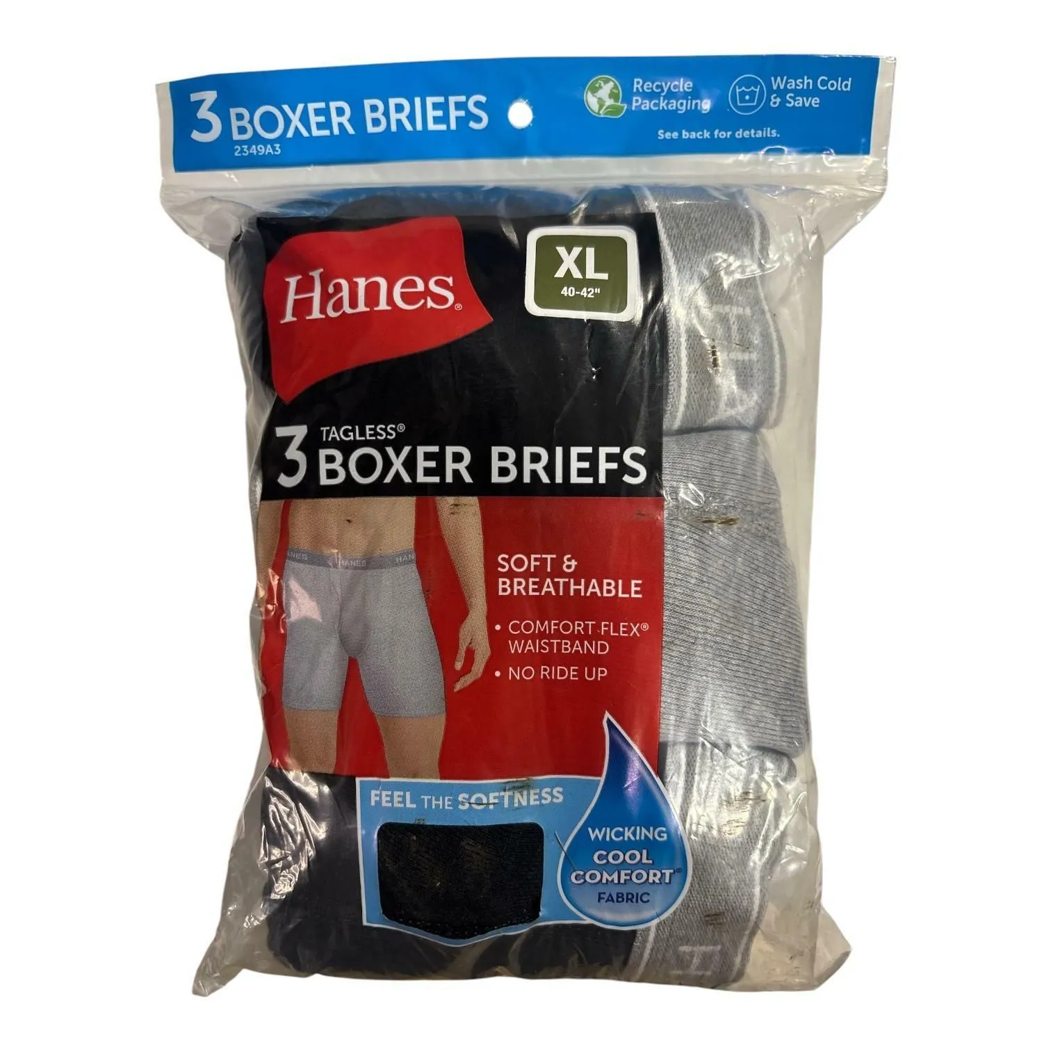 Hanes Men's 3pk Boxer Briefs - Black/Grey XL