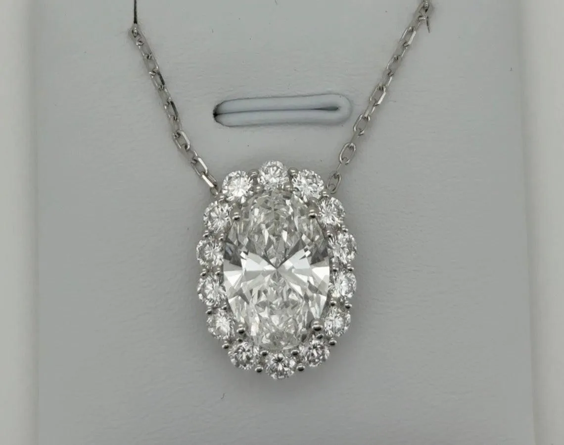 5.02ct Oval E VS1 Lab Diamond 14kt White Gold Necklace CHN-60