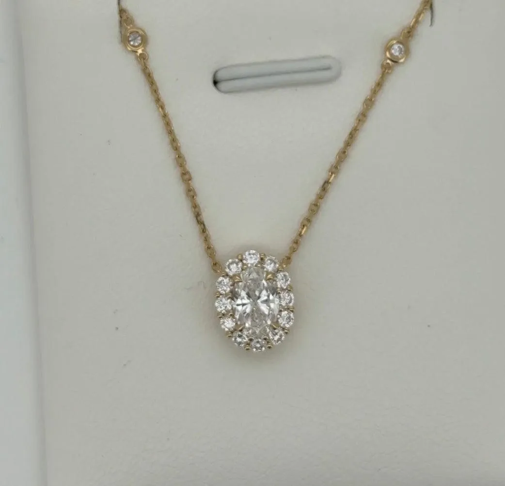 1.04ctw Oval Lab Diamond 14kt Yellow Gold Pendant with Chain SA5835NO-7x5Y